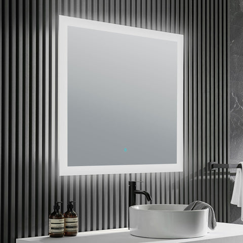 BA-LMDFX009AL - ANZZI Neptune 39 in. W x 30 in. H Frameless Rectangular LED Bathroom Mirror with Defogger in Silver