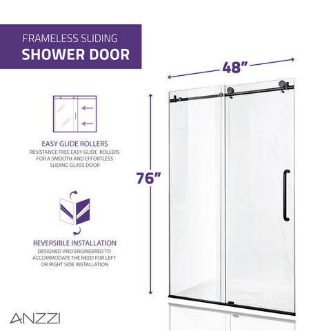 ANZZI Maverick Series 60 in. by 72 in. Frameless Hinged Alcove Shower Door in Polished Chrome with Handle