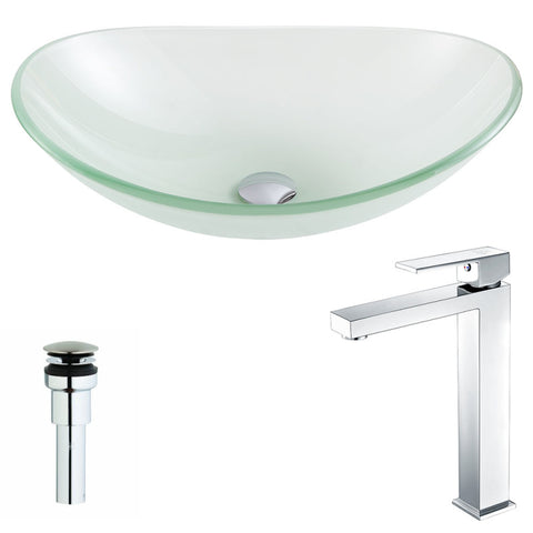 LSAZ086-096 - ANZZI Forza Series Deco-Glass Vessel Sink in Lustrous Frosted with Enti Faucet in Chrome