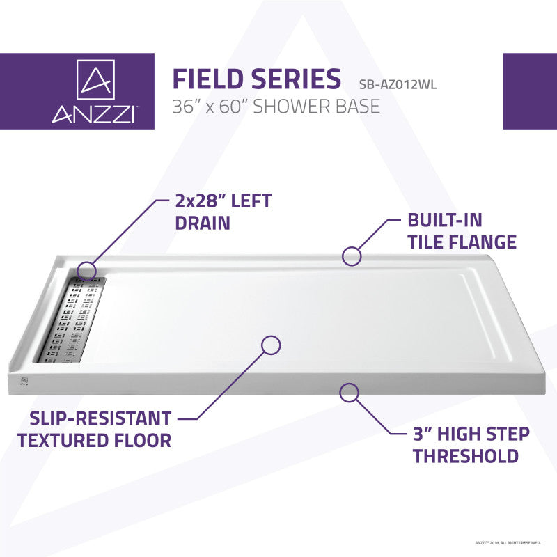 SB-AZ012WL-R - ANZZI 36 in. x 60 in. Double Threshold Shower Base