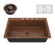 SK-028 - ANZZI Lydia Drop-in Handmade Copper 33 in. 4-Hole Single Bowl Kitchen Sink in Hammered Antique Copper