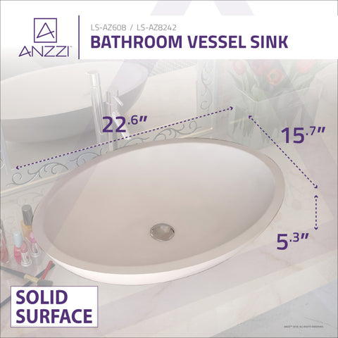ANZZI Maine 1-Piece Solid Surface Vessel Sink with Pop Up Drain in Matte White