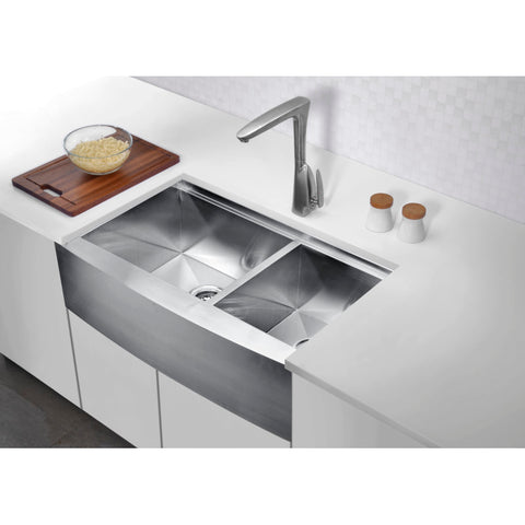 Aegis Farmhouse Stainless Steel 33 in. 0-Hole 60/40 Double Bowl Kitchen Sink with Cutting Board and Colander