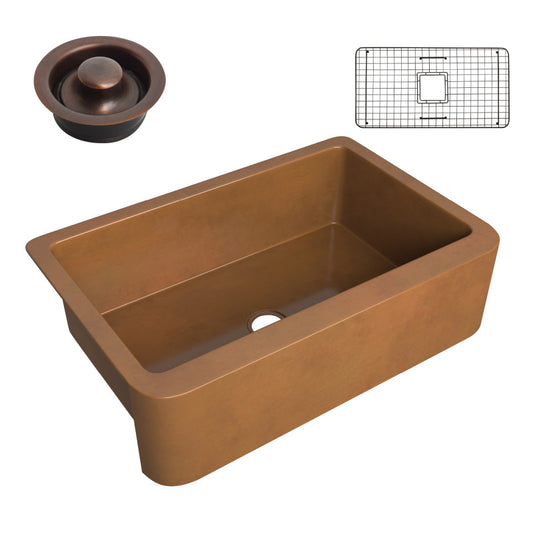 SK-018 - ANZZI Cyprus Farmhouse Handmade Copper 33 in. 0-Hole Single Bowl Kitchen Sink in Polished Antique Copper