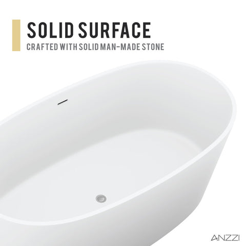 ANZZI Roccia 62" Solid Surface Center Drain Freestanding Bathtub