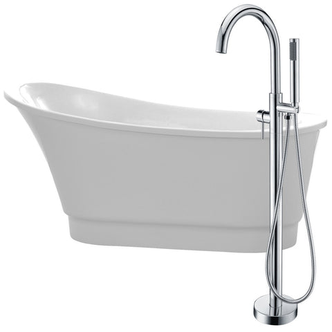FTAZ095-0025C - ANZZI Prima 67 in. Acrylic Flatbottom Non-Whirlpool Bathtub in White with Kros Faucet in Polished Chrome