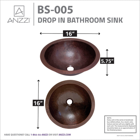 Antakya 16 in. Drop-in Round Bathroom Sink in Hammered Antique Copper