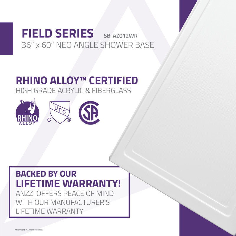 SB-AZ012WL-R - ANZZI 36 in. x 60 in. Double Threshold Shower Base