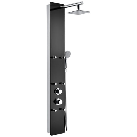 SP-AZ018 - ANZZI Melody 59 in. 6-Jetted Shower Panel with Heavy Rain Shower and Spray Wand in Black Deco-Glass