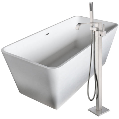 FTAZ501-0044B - ANZZI Cenere 58.25 in. Solid Surface Soaking Bathtub in White with Angel Faucet in Brushed Nickel