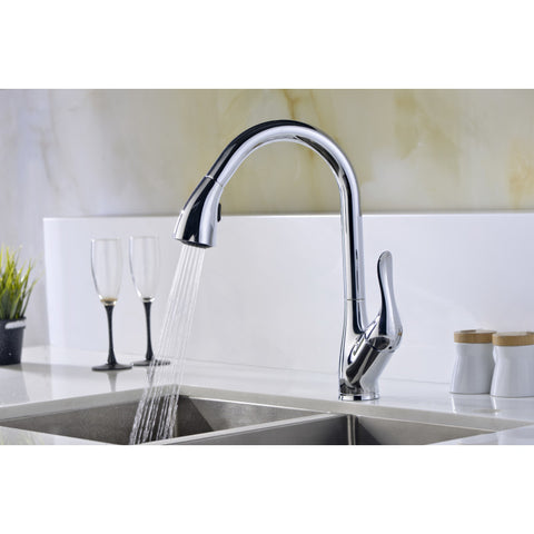KF-AZ031 - ANZZI Accent Series Single-Handle Pull-Down Sprayer Kitchen Faucet in Polished Chrome