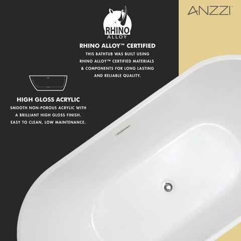 ANZZI Chand 55 in. Acrylic Flatbottom Freestanding Bathtub in White