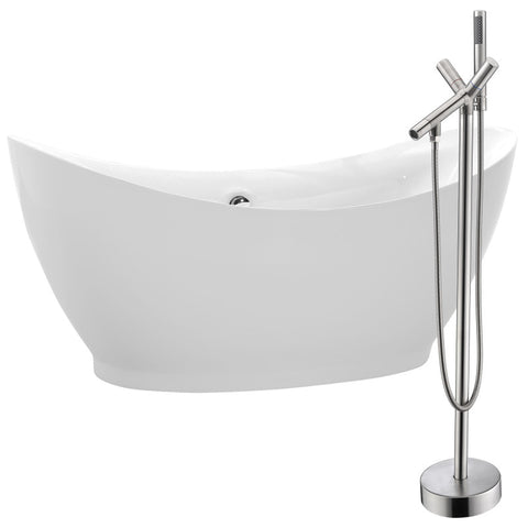 FTAZ091-0042B - ANZZI Reginald 68 in. Acrylic Soaking Bathtub in White with Havasu Faucet in Brushed Nickel