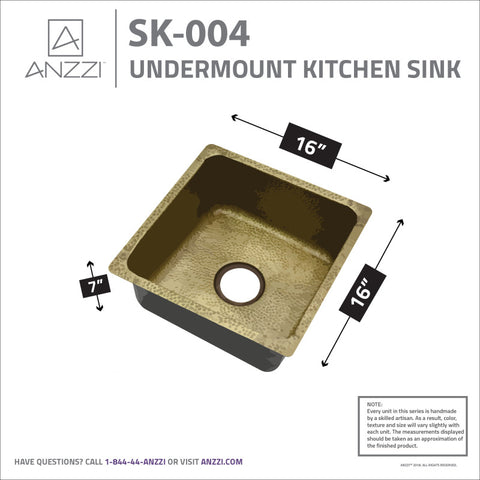 ANZZI Erzurum Drop-in Handmade Copper 16 in. 0-Hole Single Bowl Kitchen Sink in Hammered Antique Copper