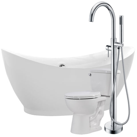 Reginald 68 in. Acrylic Soaking Bathtub with Kros Faucet and Cavalier 1.28 GPF Toilet