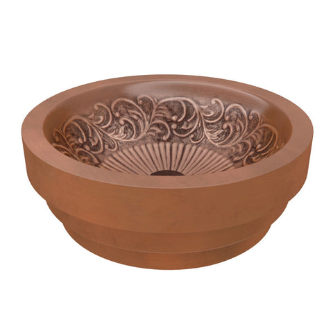 LS-AZ336 - ANZZI Admiral 17 in. Handmade Vessel Sink in Polished Antique Copper with Floral Design Interior