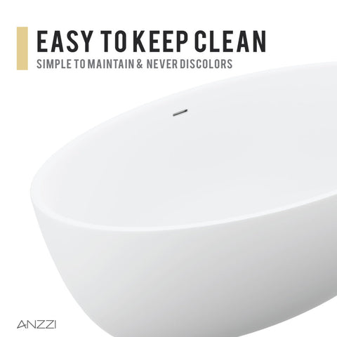 ANZZI Cestino 5.5 ft. Solid Surface Center Drain Freestanding Bathtub