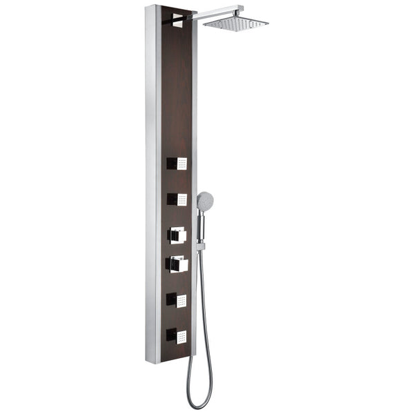 ANZZI Monsoon 57 in. 4-Jetted Full Body Shower Panel System with Heavy Rain Shower and Spray Wand in Mahogany Style Deco-Glass