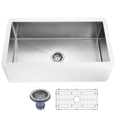 K-AZ271-A1 - ANZZI Apollo Series Farmhouse Solid Surface 36 in. 0-Hole Single Bowl Kitchen Sink with Stainless Steel Interior in Matte White