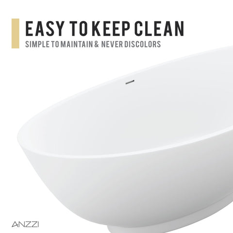 ANZZI Ala 6.2 ft. Solid Surface Center Drain Freestanding Bathtub