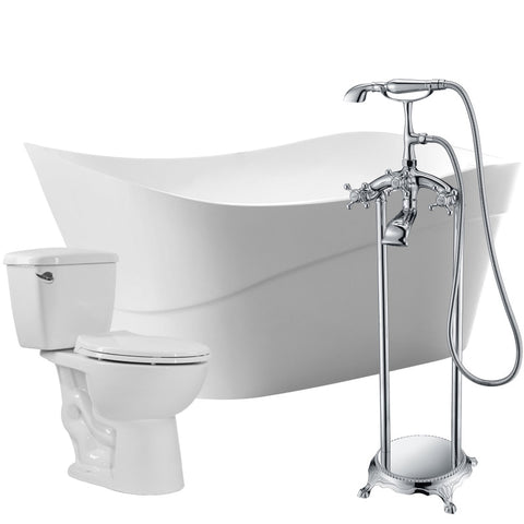 FTAZ094-52C-63 - ANZZI Kahl 67 in. Acrylic Flatbottom Non-Whirlpool Bathtub with Tugela Faucet and Cavalier 1.28 GPF Toilet