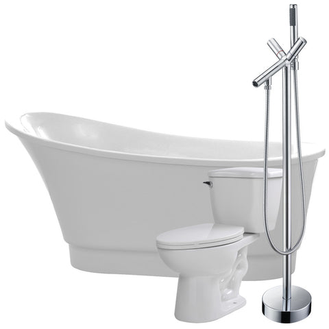 FTAZ095-42C-55 - ANZZI Prima 67 in. Acrylic Flatbottom Non-Whirlpool Bathtub with Havasu Faucet and Kame 1.28 GPF Toilet