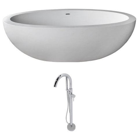 Lusso 6.3 ft. Solid Surface Classic Soaking Bathtub and Kros Faucet