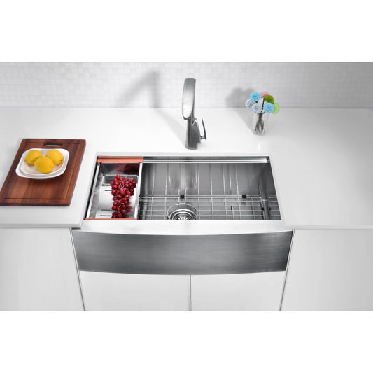 ANZZI Aegis Farmhouse Stainless Steel 33 in. 0-Hole Single Bowl Kitchen Sink with Cutting Board and Colander