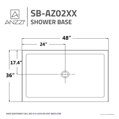 ANZZI Reach 36 x 48  in. Single Threshold Shower Base in White