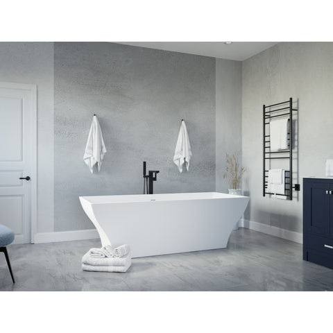 FT-AZ509 - ANZZI Crema 5.9 ft. Solid Surface Center Drain Freestanding Bathtub in Matte White