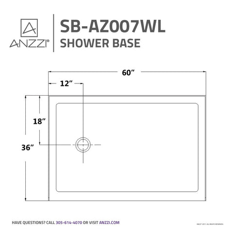 Colossi Series 60 in. x 36 in. Shower Base in White
