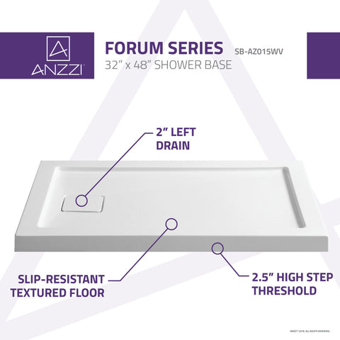 ANZZI Forum Series 48 in. x 32 in. Shower Base in White