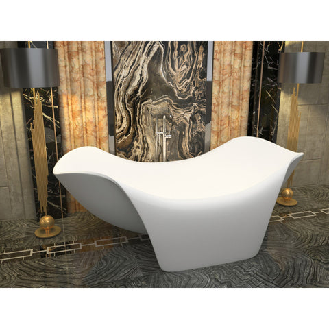 FT-AZ8421 - ANZZI Kerife 6.5 ft. Solid Surface Center Drain Freestanding Bathtub in Matte White
