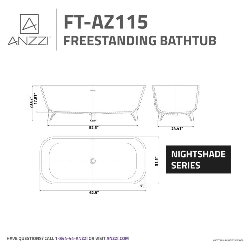 FT-AZ115 - ANZZI Nightshade 63 in. Solid Surface Freestanding 