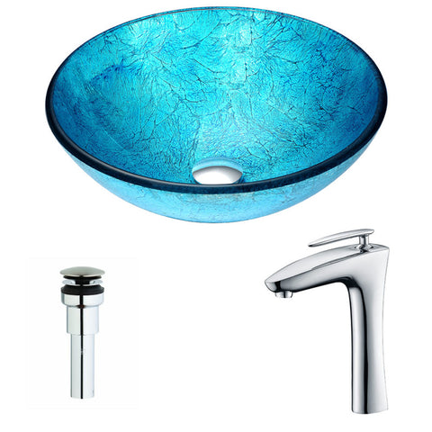 Accent Series Deco-Glass Vessel Sink in Blue Ice with Crown Faucet in Chrome