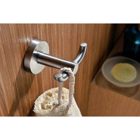 Caster Series Double Robe Hook in Brushed Nickel