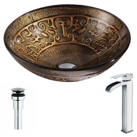 LSAZ079-097 - ANZZI Alto Series Deco-Glass Vessel Sink in Lustrous Brown with Key Faucet in Polished Chrome