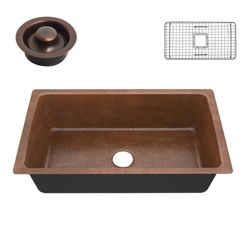 SK-031 - ANZZI Gilbert Drop-in Handmade Copper 31 in. 0-Hole Single Bowl Kitchen Sink in Hammered Antique Copper