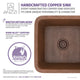 Illyrian Drop-in Handmade Copper 16 in. 0-Hole Single Bowl Kitchen Sink