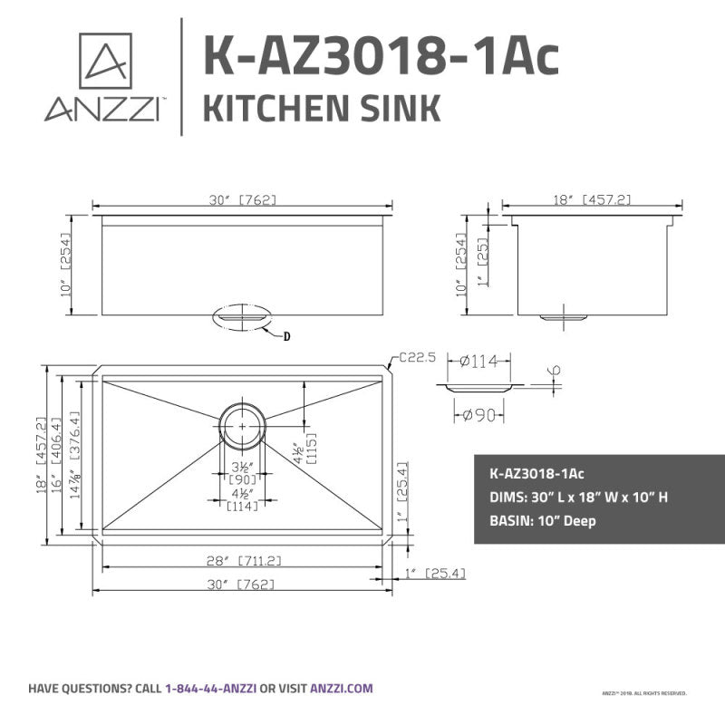 ANZZI Aegis Undermount Stainless Steel 30 in. 0-Hole Single Bowl Kitchen  Sink with Cutting Board and Colander
