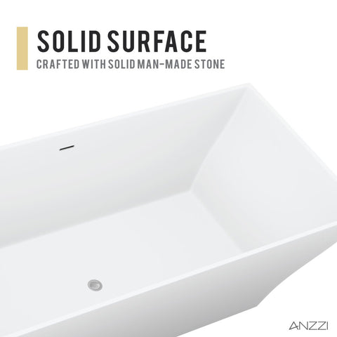 ANZZI Kayenge 70.8" Solid Surface Center Drain Freestanding Bathtub