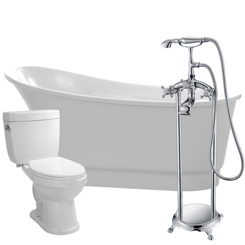 Prima 67 in. Acrylic Flatbottom Non-Whirlpool Bathtub with Tugela Faucet and Talos 1.6 GPF Toilet