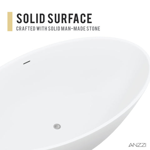 ANZZI Hangiri 5.5 ft. Solid Surface Center Drain Freestanding Bathtub in Matte White