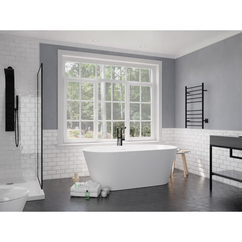 FT-AZ8416 - ANZZI Bellentin 5.1 ft. Solid Surface Center Drain Freestanding Bathtub in Matte White