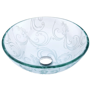 LS-AZ065 - ANZZI Vieno Series 17 in. Bathroom Vessel Sink with Scratch-Tough and Stain-Resistant Non-Porous Surface in Clear Floral Glass