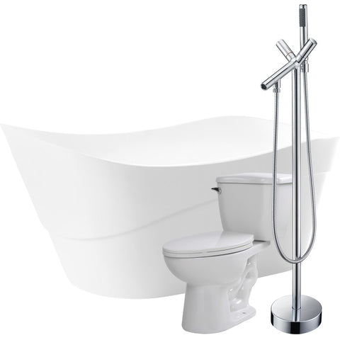 FTAZ094-42C-55 - ANZZI Kahl 67 in. Acrylic Flatbottom Non-Whirlpool Bathtub with Havasu Faucet and Kame 1.28 GPF Toilet