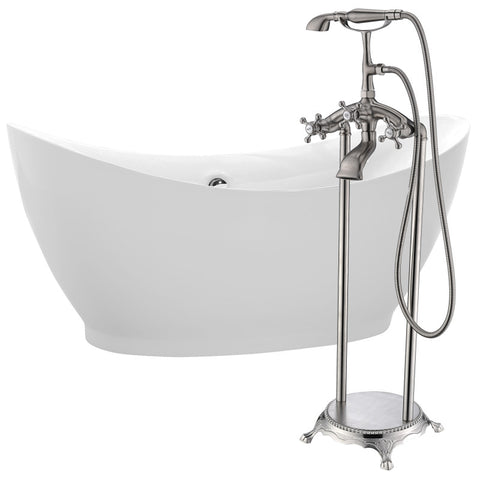 FTAZ091-0052B - ANZZI Reginald 68 in. Acrylic Soaking Bathtub in White with Tugela Faucet in Brushed Nickel