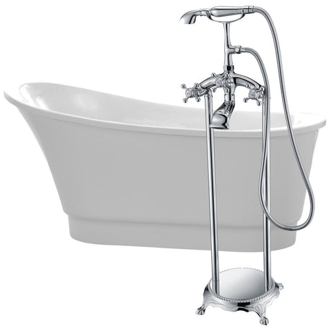 FTAZ095-0052C - ANZZI Prima 67 in. Acrylic Flatbottom Non-Whirlpool Bathtub in White with Tugela Faucet in Polished Chrome