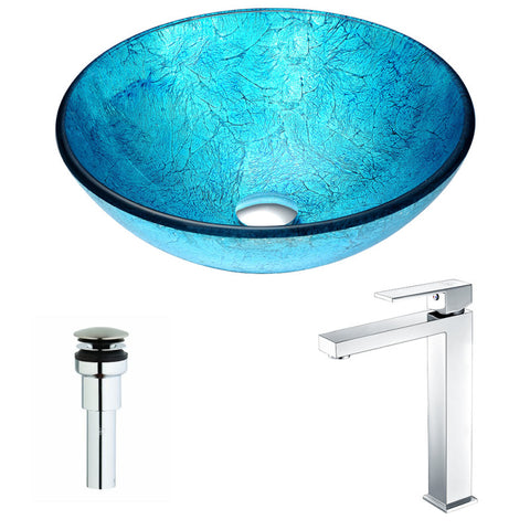 LSAZ047-096 - ANZZI Accent Series Deco-Glass Vessel Sink in Blue Ice with Enti Faucet in Chrome