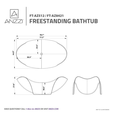 ANZZI Kerife 6.5 ft. Solid Surface Center Drain Freestanding Bathtub